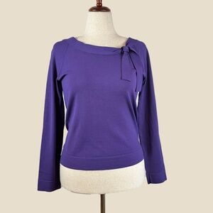 Jones New York Purple Knit Long Sleeve Top with Tie Bow